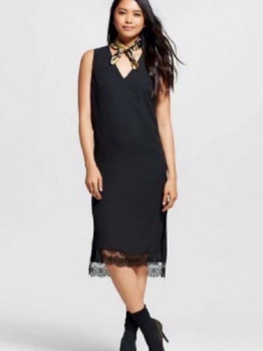Black Lace V-Neck Slip Dress -